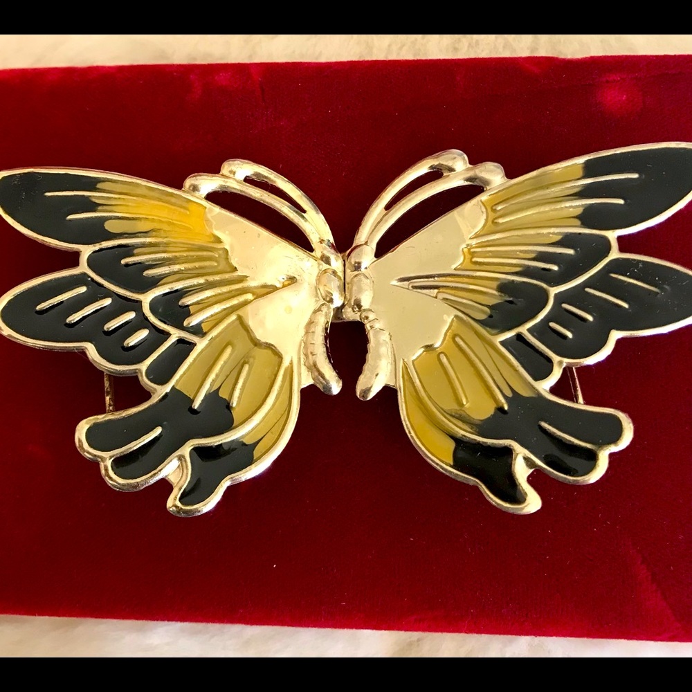 Vintage butterfly metal buckle, Mid-century BoHo, deco style